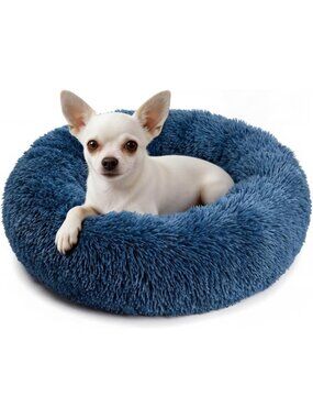 Cozy Washable Donut Dog Bed for Small Pets, Fluffy Round Design, Navy Blue
